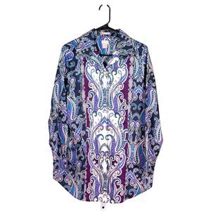 Chico's Women's Shirt Button Up Paisley No Iron Blouse Tunic Top Size 2P 12P/14P